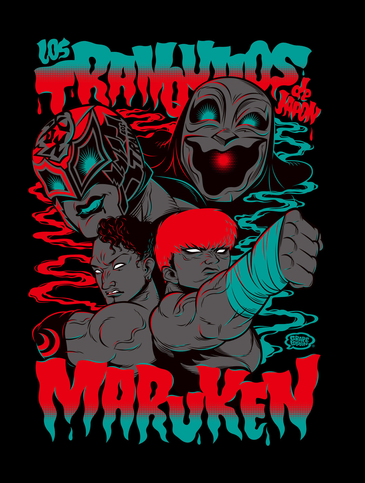 【NOAH×GRAPE BRAIN  】丸藤正道&拳王vsBUSHI＆XXXX  イラストTシャツ